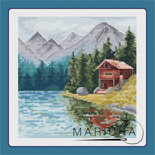 A Lake House in the Mountains - PDF Cross Stitch Pattern-0