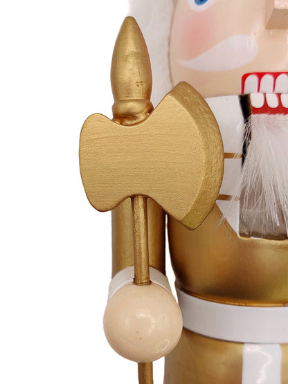 White and Gold Axe Soldier Wooden Nutcracker F07M6-24D